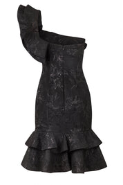 One-Shoulder Ruffle Lurex Jacquard Dress
