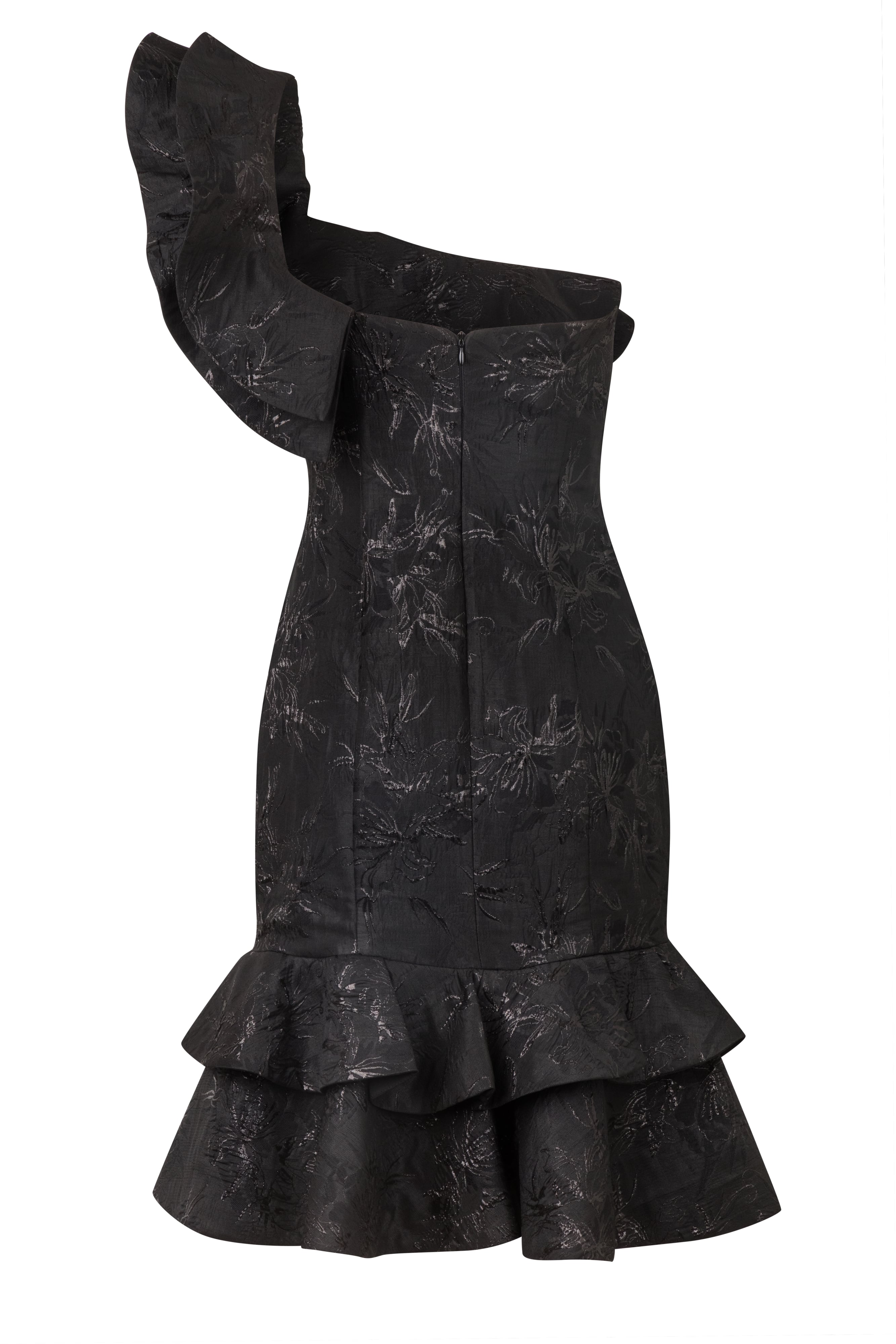One-Shoulder Ruffle Lurex Jacquard Dress