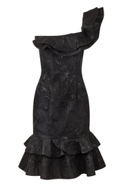 One-Shoulder Ruffle Lurex Jacquard Dress