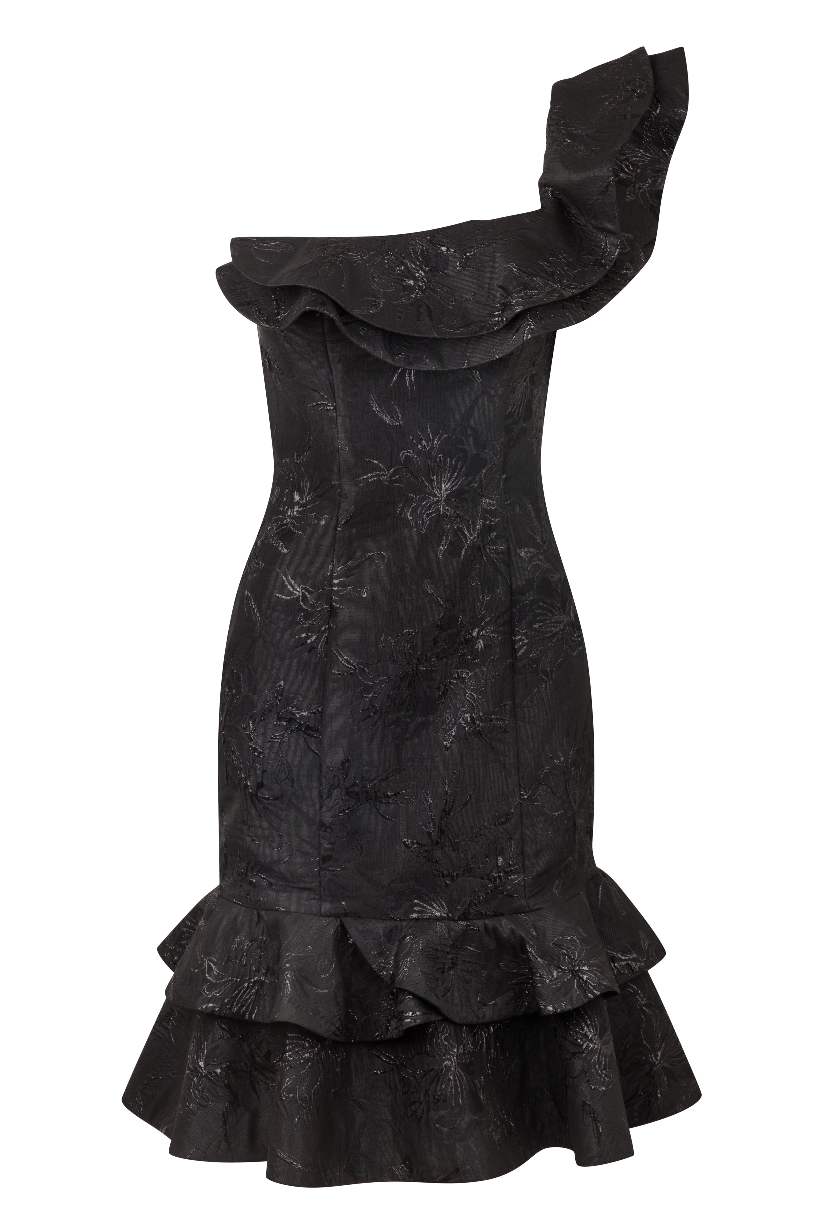 One-Shoulder Ruffle Lurex Jacquard Dress